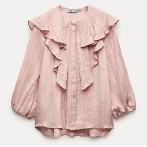 Zara Pink Puff Sleeve Ruffled Blouse